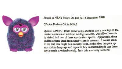 Jeremy Laird - NSA spies panicked over 'AI' Furbies way back in the late 90s according to official document dump - pcgamer.com - Washington - county Story - city Washington